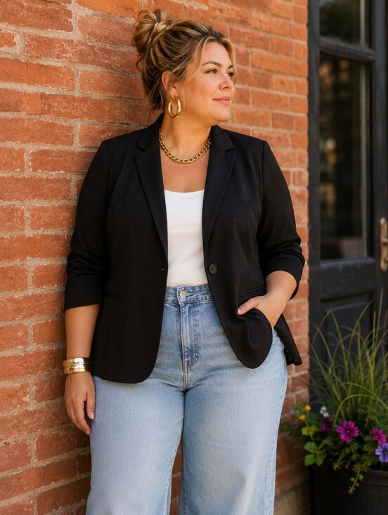 torrid Jackets & Blazers - Torrid Plus Size 0: Black Tailored 3/4 Sleeve Blazer - Elegant Everyday Layer